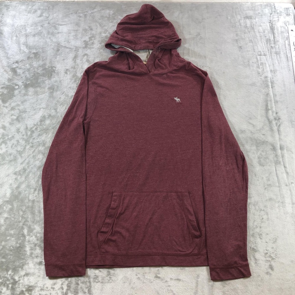 Abercrombie & Fitch Hoodie Mens Medium Maroon Muscle Fit Lightweight Logo LS